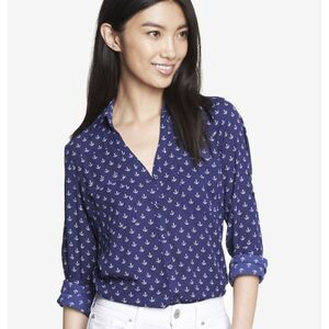 Express Portofino Blue Anchor Print blouse Medium